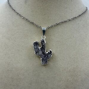 Druzy Amethyst Saguaro 🌵 Pendant Necklace on Box Chain
